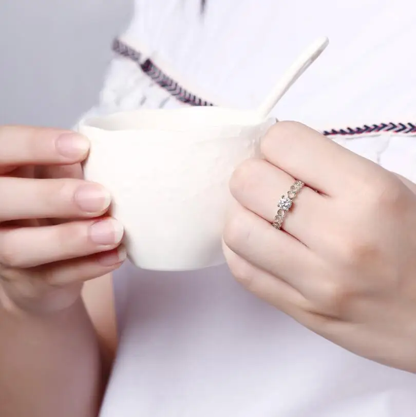 Anenjery Горячее предложение, модное позолоченное кольцо в форме сердца, циркониевое обручальное кольцо для женщин T-R97