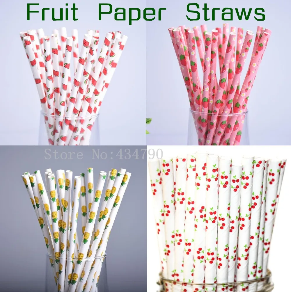 

Free DHL 1000 pcs Fruit Paper Straws Bulk-Mix Strawberry Watermelon Cherry Pineapple-Kids Wedding Picnic Party Cake Pop Sticks