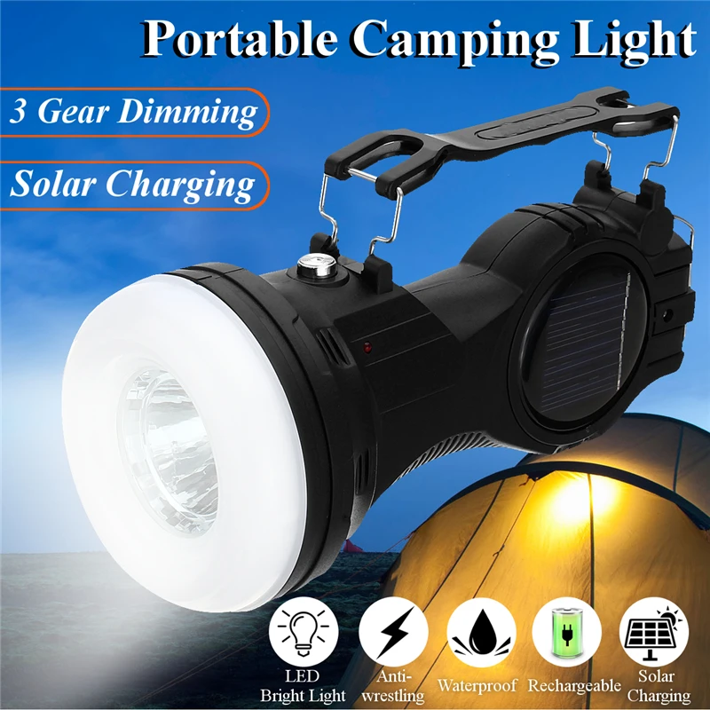 

Solar Power Portable Spotlights USB Rechargeable LED Flashlight Outdoor Camping Tent Light Lantern Lamp