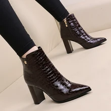 Schwarz/braun 8,5 cm high heel spitz stiefel frauen mode stiefel starke ferse stiefeletten sizse 34-39 freies verschiffen