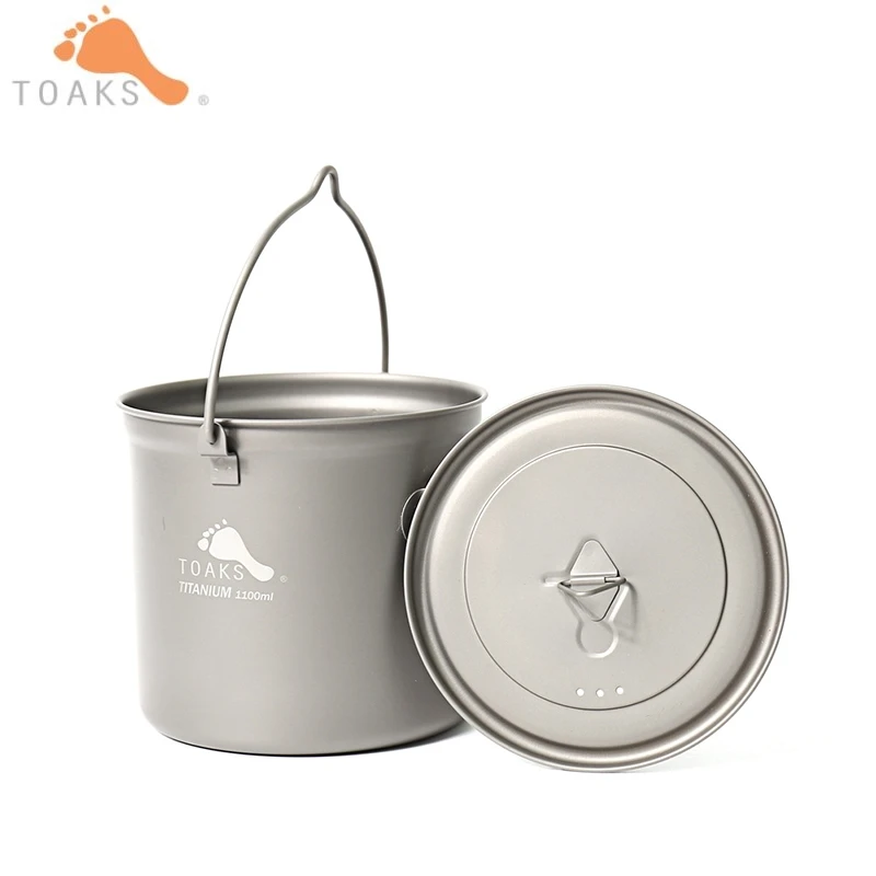 TOAKS al aire libre de titanio de utensilios de cocina olla con viajes bolsa de malla de fogata de cocina colgar olla para Camping Picnic POT-1100-BH 1100 ml