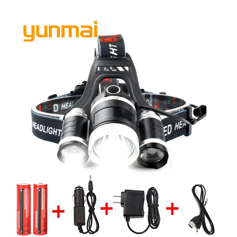 Power Led Headlight Headlmp 10000 Lumen 3 Cree Xml T6 Rechargeable Head Lamp Torch 18650 Battery