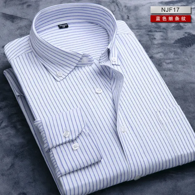 Classic Sky Blue Striped Oxford Shirt Men 2019 New Slim Fit Button Down  Dress Shirts Mens Long Sleeve Business Casual Shirt Male