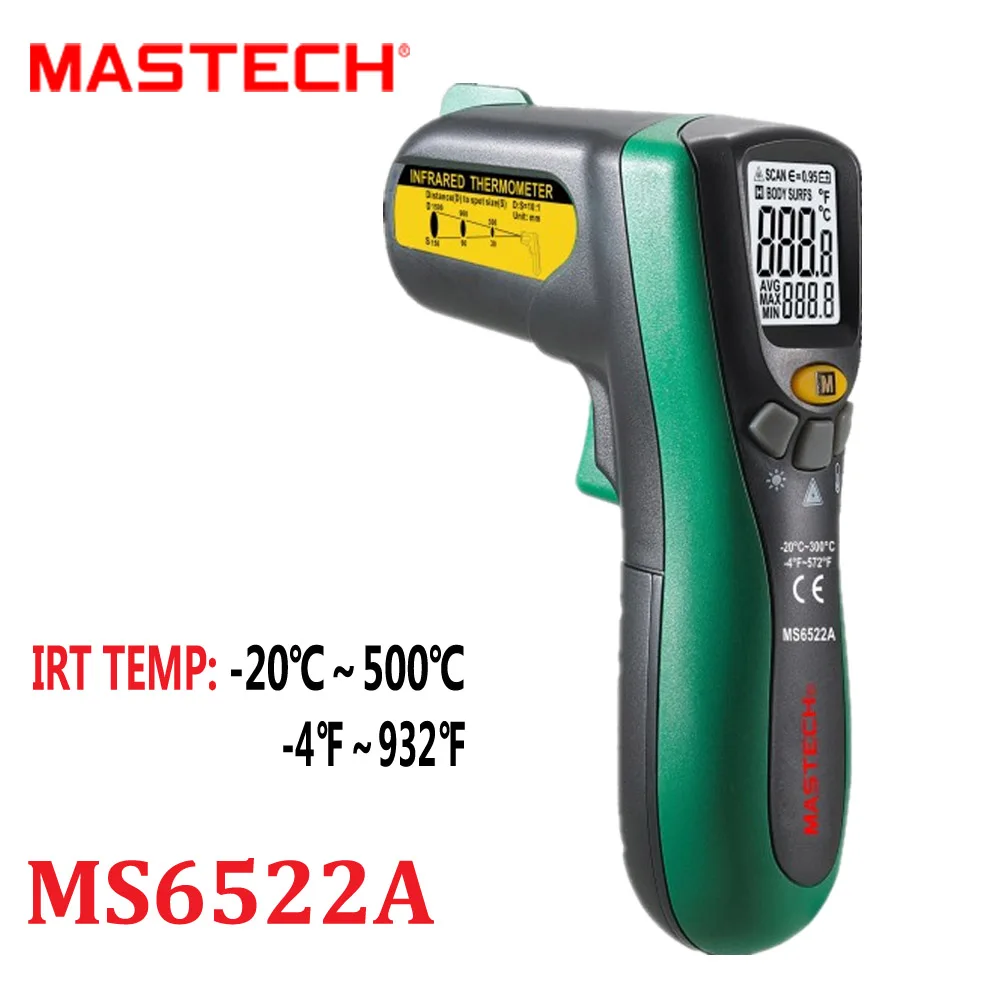 

Infrared Termometer Mastech MS6522A Portable LCD Digital Thermometer 10:1(D:S) Non-contact Handheld Laser Tester Diagnostic-tool