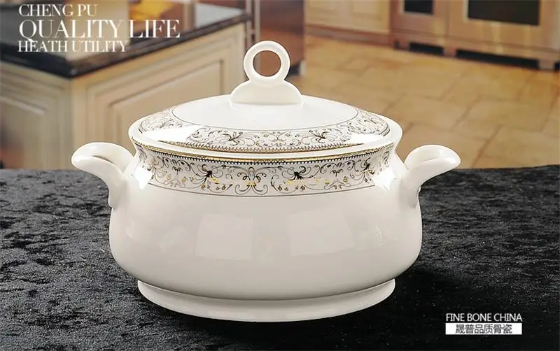

8 inch, gold butterfly designed, bone china big serving bowl, food buffet container, porcelain tureens, soup bowl with cover