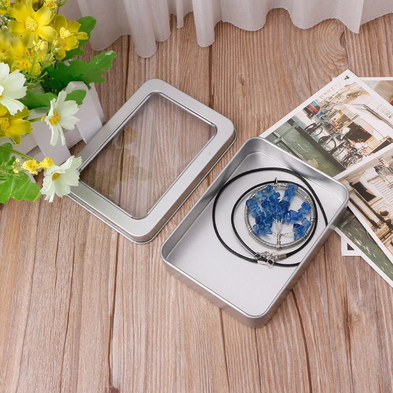 

NEW Delicate Window Top Metal Tin Can Box Silver Blank Storage Case Crafts Survival Kit Clear Coin Candy Key Organization