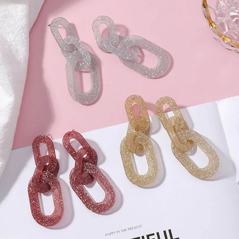 

Korean Cute Shimmer Transparent Acrylic Chain Drop Earrings Exaggerated Geometric Earring Wedding Party Charm Jewelry Pendientes