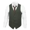VOBOOM Men Waistcoat Suit Vest Male Herringbone Wool Blend Tweed Single-breasted Green Vests 007 ► Photo 3/6