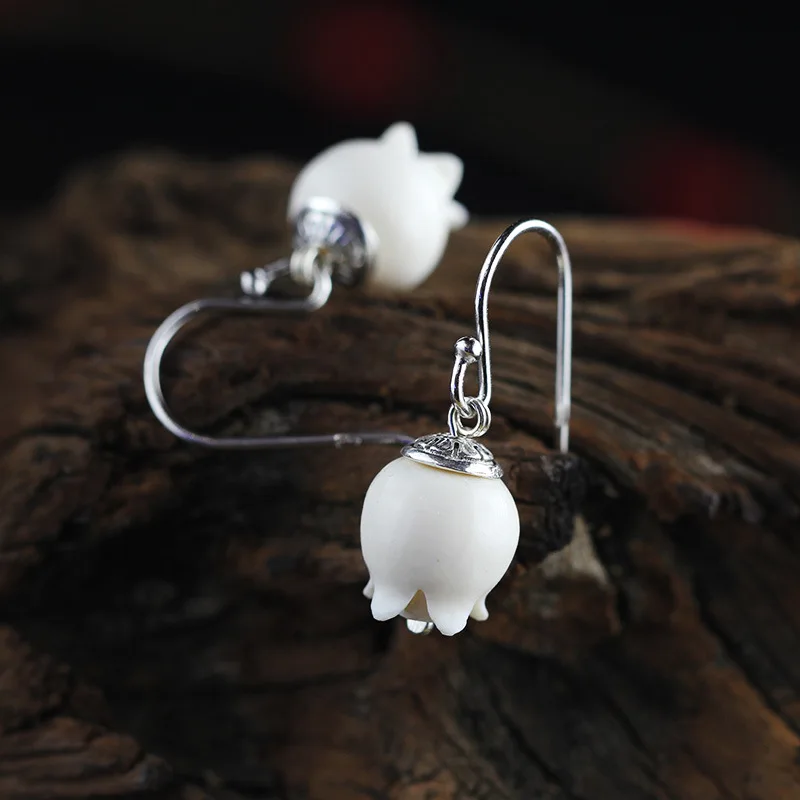 

S925silver lady pure hand carved white earrings pomegranate flowers