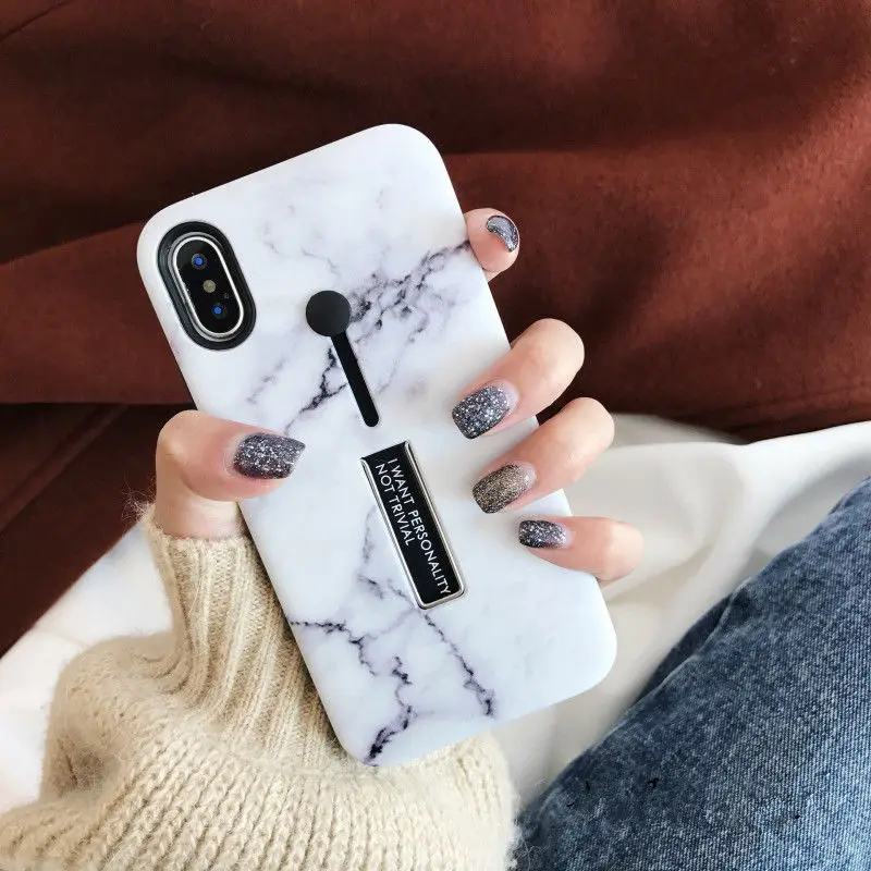 

YISHANGOU Emboss Painted Marble Pattern Phone Case For iPhone 6 6S 7 Plus Hide Stand Holder Bracket Cover For iPhone X 8 Plus