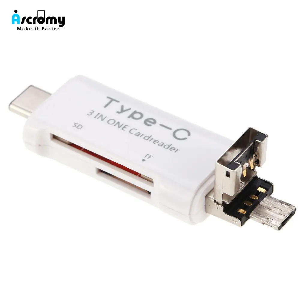 Ascromy 3 in 1 OTG Type-C USB C Micro USB Card Reader Adapter For Xiaomi Redmi Note 7 Huawei P20 Lite Mate 20 Pro Oneplus 6T 6 5 (1)