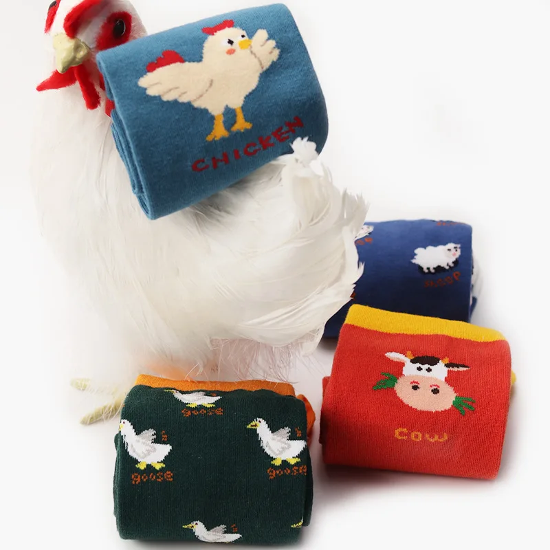 Harajuku Funny Cartoon Animal Women Short Socks Chicken & Goose Patterned Cartoon Cute Casual Art Female Ankle Socks Hipster Sox