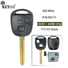 KEYECU 1x/2×433 mhz 4D67/4D68 Chip de Substituição Botão do Controle Remoto da Chave Do Carro Fob TOY43 2 Lâmina para a Toyota Prado 120 Kluger RAV4 RAV4