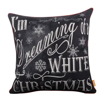 

LINKWELL 18x18" Blackboard Art Chalk Words I'm Dream of A White Christmas Merry Cushion Cover Throw Pillowcase with Red Binding