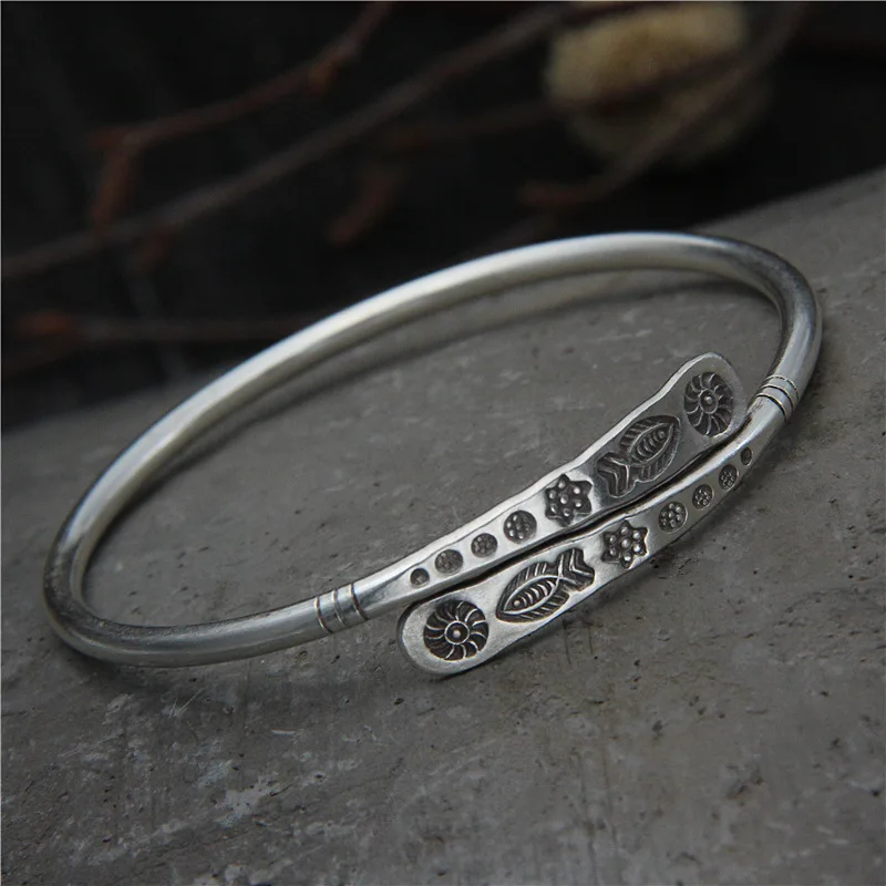 silver original contracted the small flower bracelet sterling silver female bracelet Thai silver restoring ancient ways