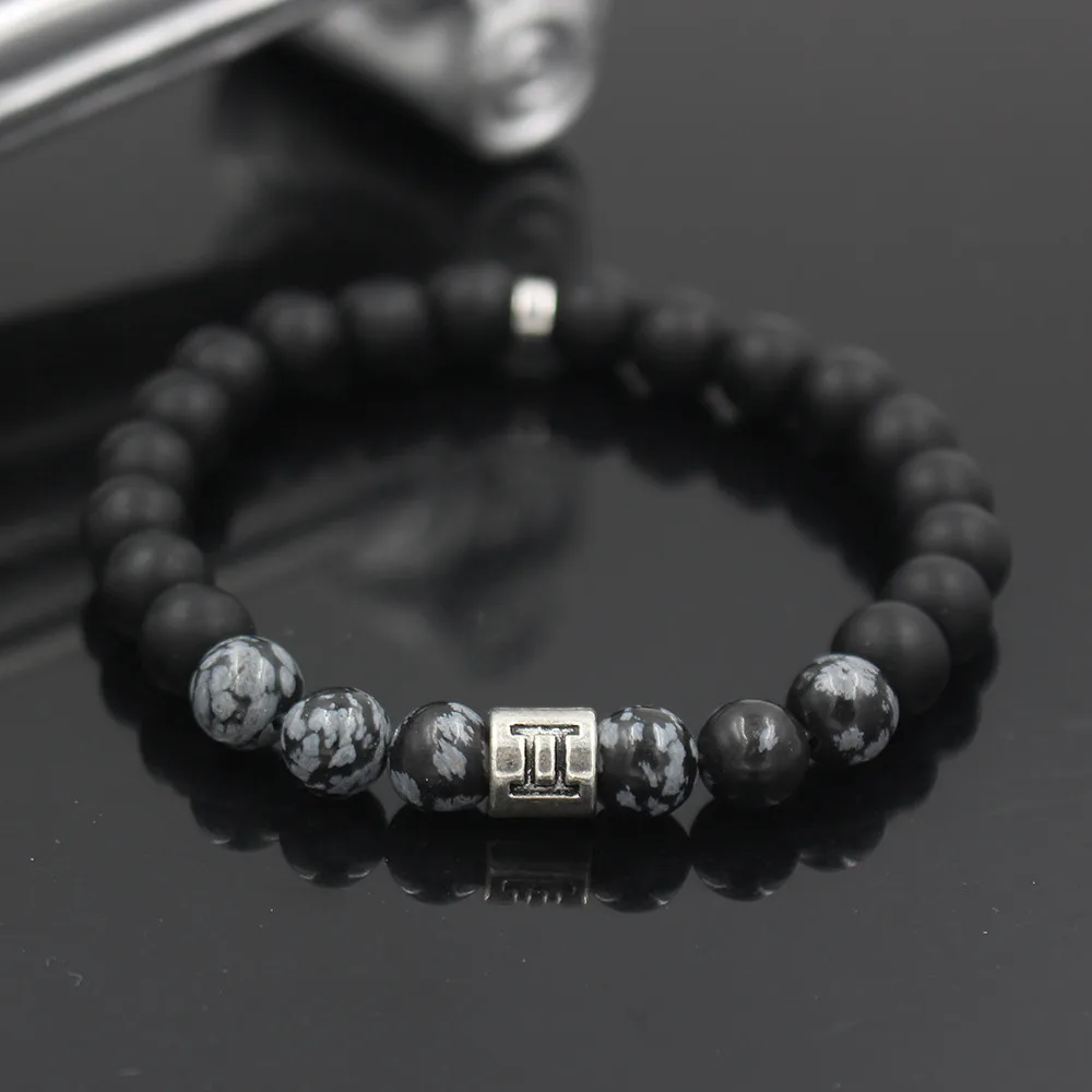 TANGYIN Simple Charm 12 Constellation Bracelet Black Scrub Stone Beads Cancer Pisces Capricorn Libra Beaded Bracelet Women Men