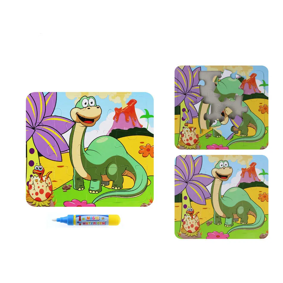 6 стилей волшебный водный рисунок головоломка животные динозавры головоломка игрушка с 1 ручкой Развивающие головоломки игрушки для детей oyuncak - Цвет: Brontosaurus