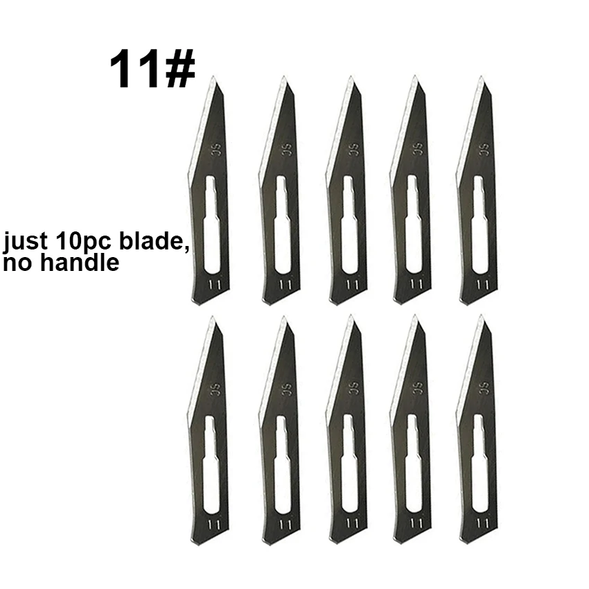 1 Set 10 pc 10#-24# Carbon Steel Surgical Scalpel Blades+ 1pc 4# Handle Scalpel DIY Cutting Tool PCB Repair Knife - Цвет: 10Pcs No.11 Blades