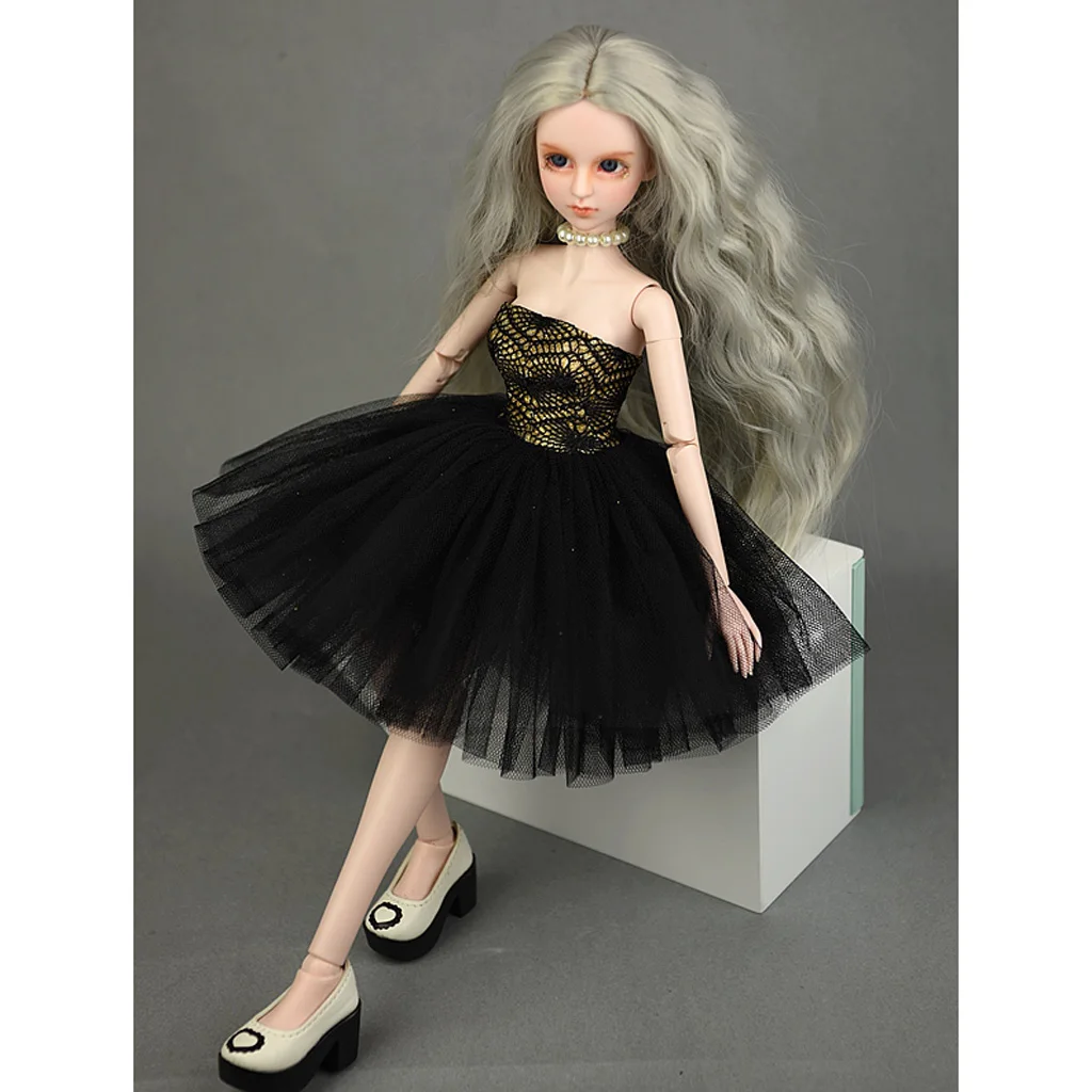 Elegant Garments Tube Top Dress Wedding Gown Outfits  Wedding Dress for 1/4 BJD Girl Dolls Dress Up (Black)