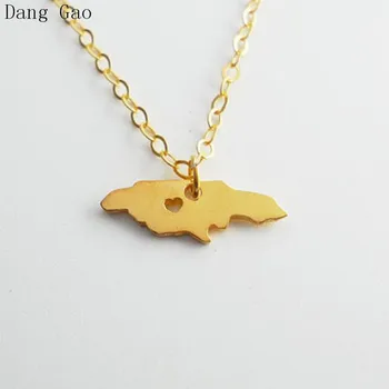 

DANGGAO 2017 fashion caribbean Jamaica Map Pendant choker necklace with Heart for women girls charm popular gift jewelry