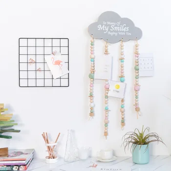 

Wall Hanging Ornaments DIY Wooden Cloud with Macaron beads photo and card storage Nordic kids room Decor Gift Photography Props