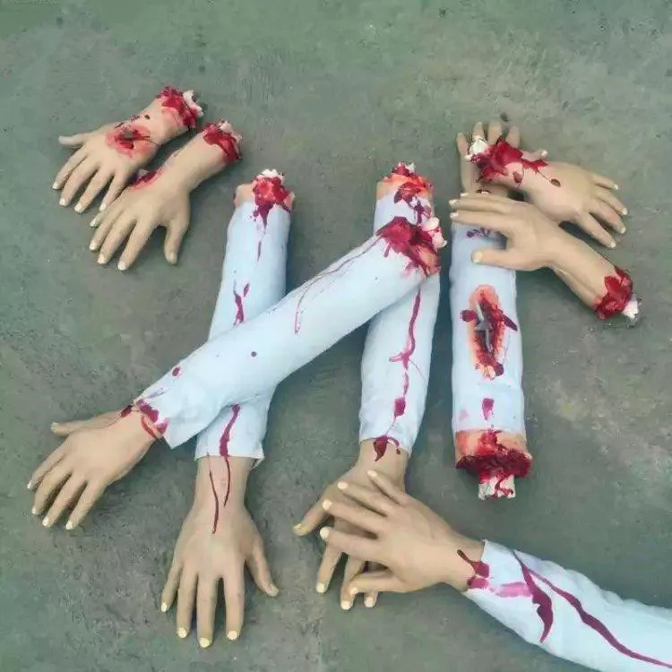 

Realistic Horror trick Toy Scary Prop Latex Stump Bloody Cut Hand Bone Halloween Practical Joke rubber artificial broken hand