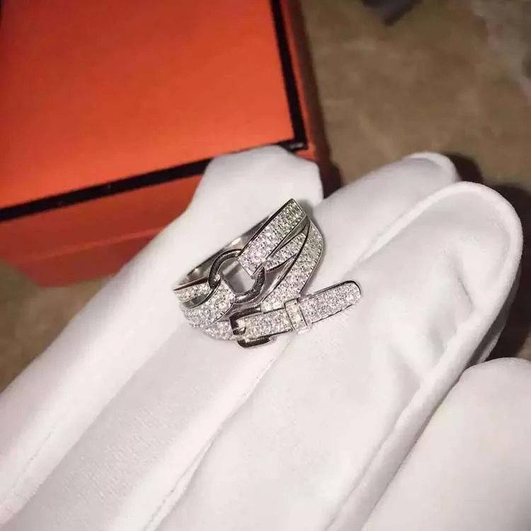

S925 sterling silver ring micro Zircon belt ring Europe and the United States fashion belt wedding ring for women