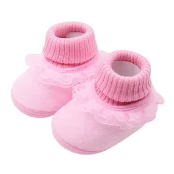 

Babira Cute Lace Solid Color Stitching Cotton Boots Warm Non-slip Baby Shoes