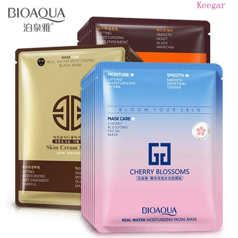 

10Pcs Bioaqua Hyaluronic Acid Bamboo Charcoal Facial Mask Moisturizing Oil Control Cherry Blossoms Shrink Pores Black face Mask