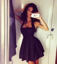 Neue Schwarz Cocktailkleider 2016 Sexy Backless Sommer Kleid Einfache Spaghettibügel Günstige Cocktailkleider Kurze Partei Abendkleid