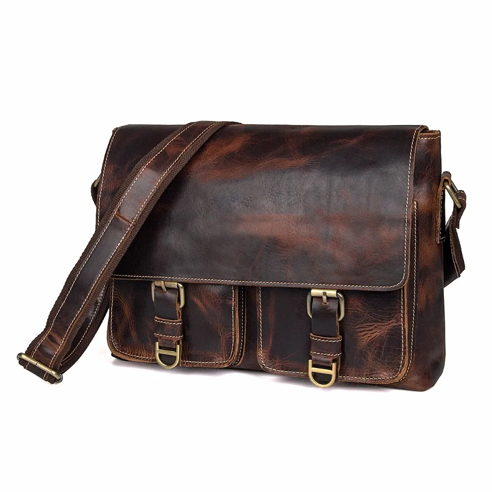 

Augus New Arrival Product Large Capacity Real Cow Leather Men Bag Daily And Business Bag Shoulder Bag Messenger Bag Brown 1038Q