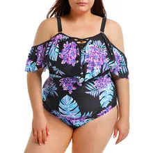 Страуса высокого качества комфорта размера плюс Раффлед сплит костюм одежда сиамские девушки повязки тропический лист лотоса пляжное платье