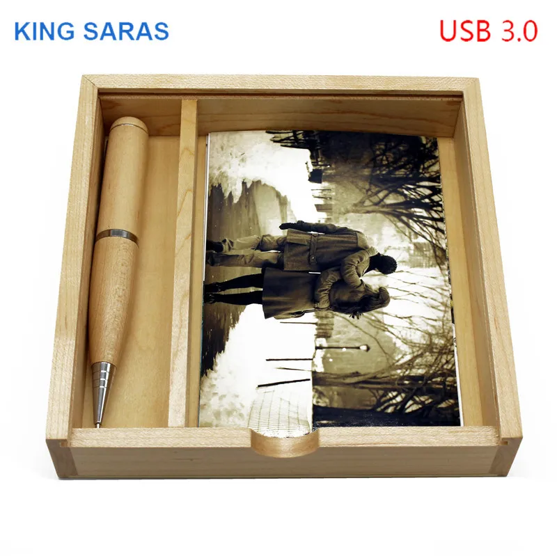 KING SARAS логотип принт подарок с фотографиями деревянный + коробка usb флеш