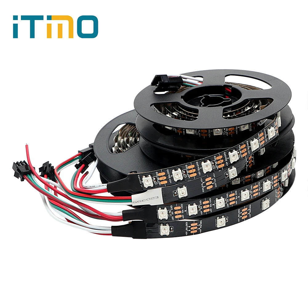 

ITimo 1m/5m WS2812B Smart Led Pixel Strip Individually Addressable RGB Black PCB IP20/IP30 WS2812 IC 30/60 Pixels/Leds/m DC 5V