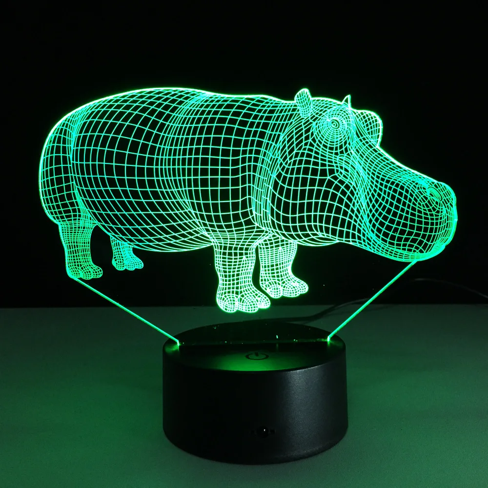 Ночник Hippopotamus 3D креативная электрическая Иллюзия 3d светодиодная лампа 7 цветов