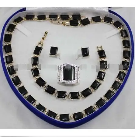 

Wholesale price 16new ^^^^Black Rich Agate Link Bracelet/ Earrings /Ring / Necklace Jewelry Set