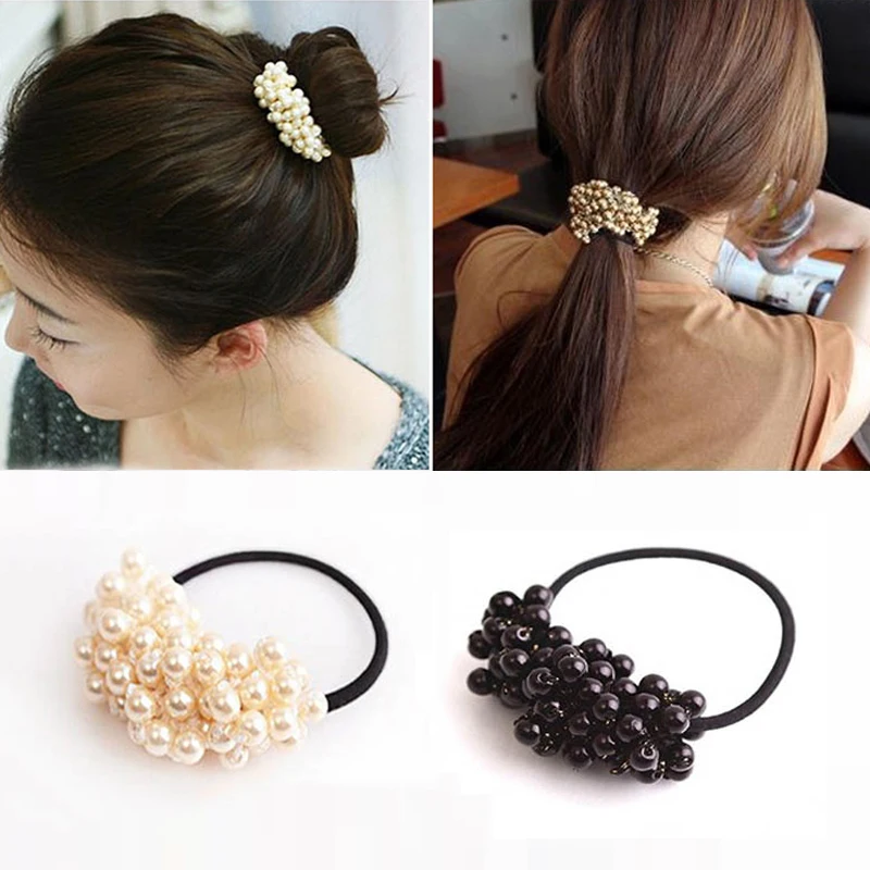 

Vintage Pearl Hair Accessories High Elastic Headwear Hair Bands Beads Ponytail Holder Rubber Hair Gum Ring Rope Tie Scrunchies