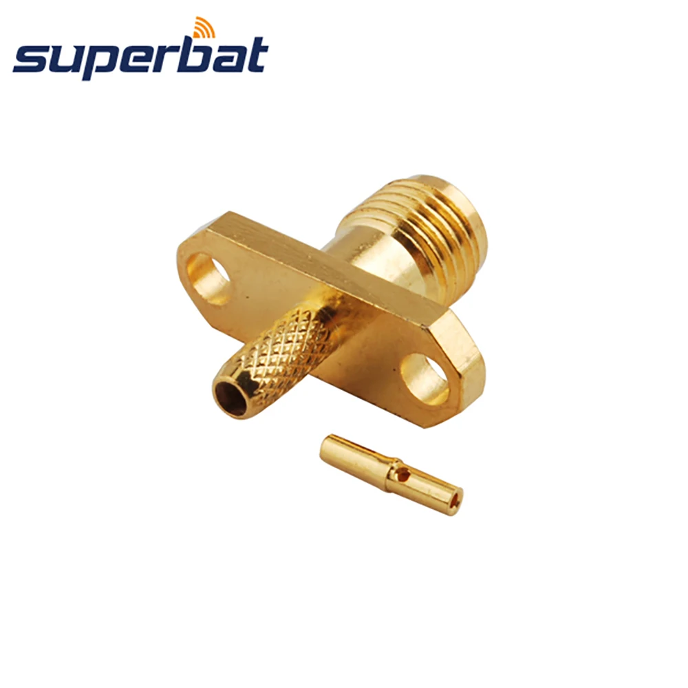 Superbat SMA Female 2 Hole Flange Panel Crimp RF Coaxial Connector for Cables RG316 RG174 LMR100 RG179 RG178 - Panel Mounting