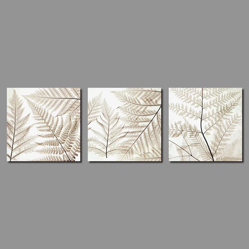 Modern Fashion 3Pcs/set Grey Brown Leaf Decoration Wall Art Pictures Trees Canvas Painting For