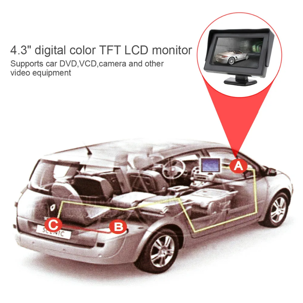 4,3 дюймовый цифровой ЖК-дисплей экран дисплей для автомобиля машины транспортного средства DVD VCR плеер камера заднего вида Обратный монитор