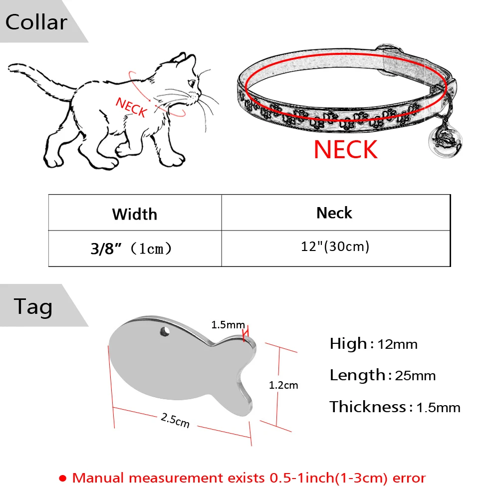Индивидуальный светящийся ошейник для кошки, Колокольчик для кошки,, светящийся с гравировкой ID Tag Paw, ожерелье