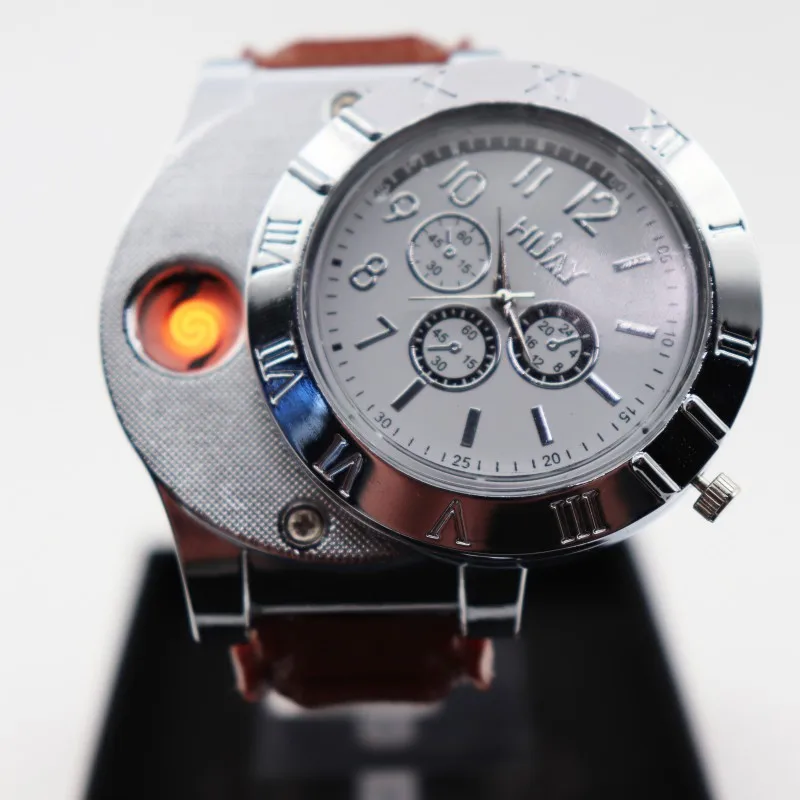 1 шт Зажигалка часы мужские военные usb зарядка F665 горячие спортивные повседневные кварцевые наручные часы ветрозащитная беспламенная зажигалка