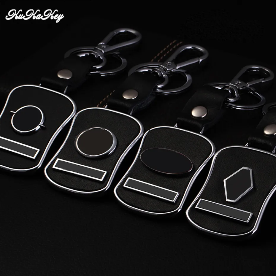 

KUKAKEY Leather Car logo Keyring For Skoda Subaru Land Rover Porsche Opel MG Car Emblem Keychain