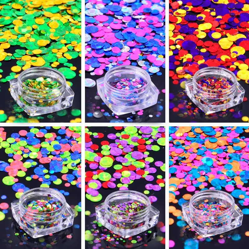 

1 Box Colorful Nail Glitter Sequins Dust Round Shiny Metal Color Mixed Nail Sparkle Flakes Manicure Nail Art Decorations