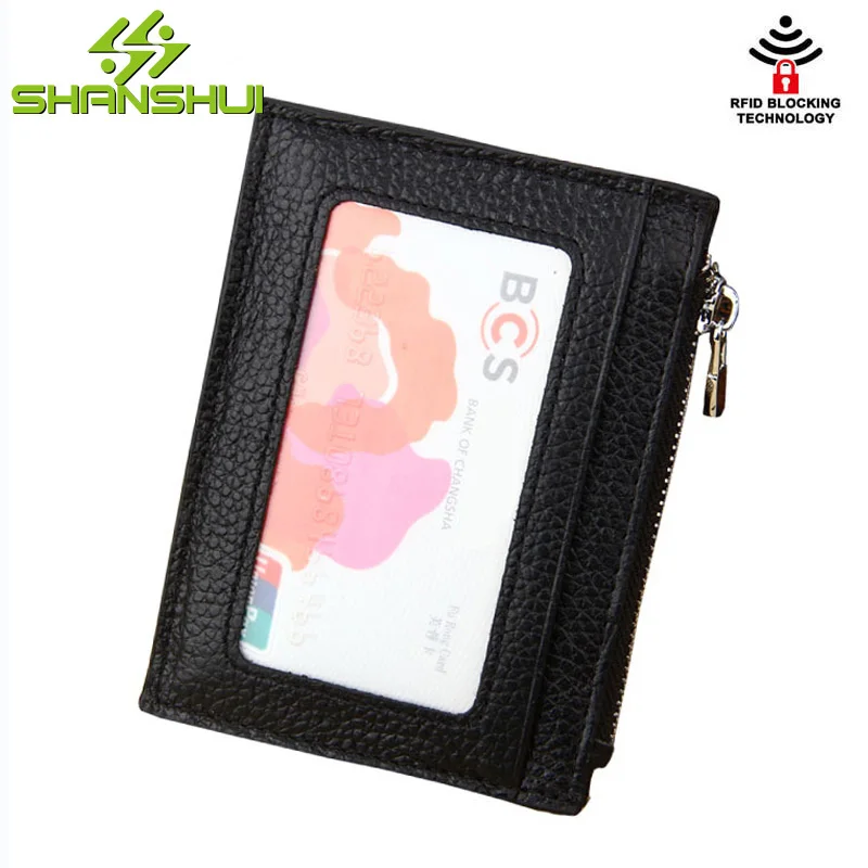 2017 RFID Slim Genuine Leather Credit Card Holder Wallet Women Men Mini Card Travel Small ...