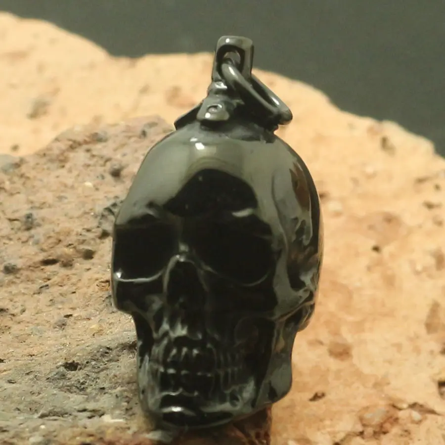 Boy 316L Stainless Steel Polishing Cool Black Punk Gothic Skull Pendant 5