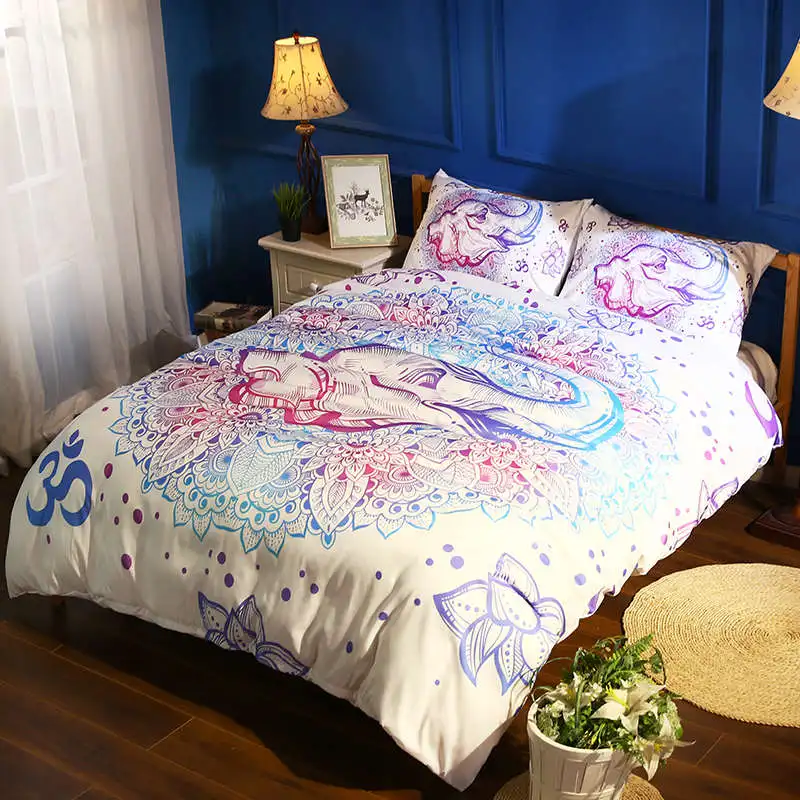 

indian style mandala flower bedding set 3d elephant printed soft duvet cover 3pc brief home textile bed spreads king queen sizes