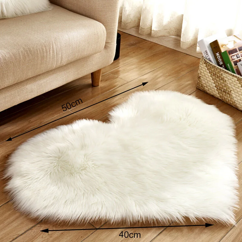 

Heart Half Round Rugs Wool Imitation Sheepskin Hairy Carpet Faux Floor Non Slip Bedroom Mat Fur Plain Fluffy Soft Area Tapetes