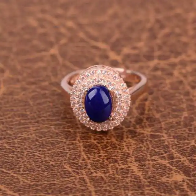 Natural blue lapis lazuli Ring Natural gemstone Ring S925 sterling silver trendy Elegant big round Sunflower