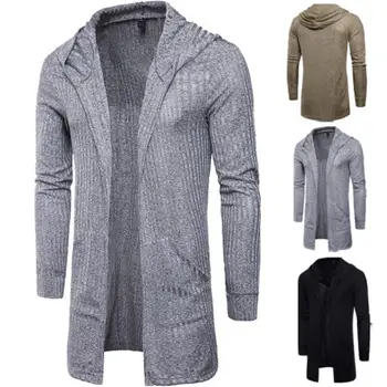 

Men Solid Color Knitting Cardigan Formal hoodie Long Top Outwear Coat